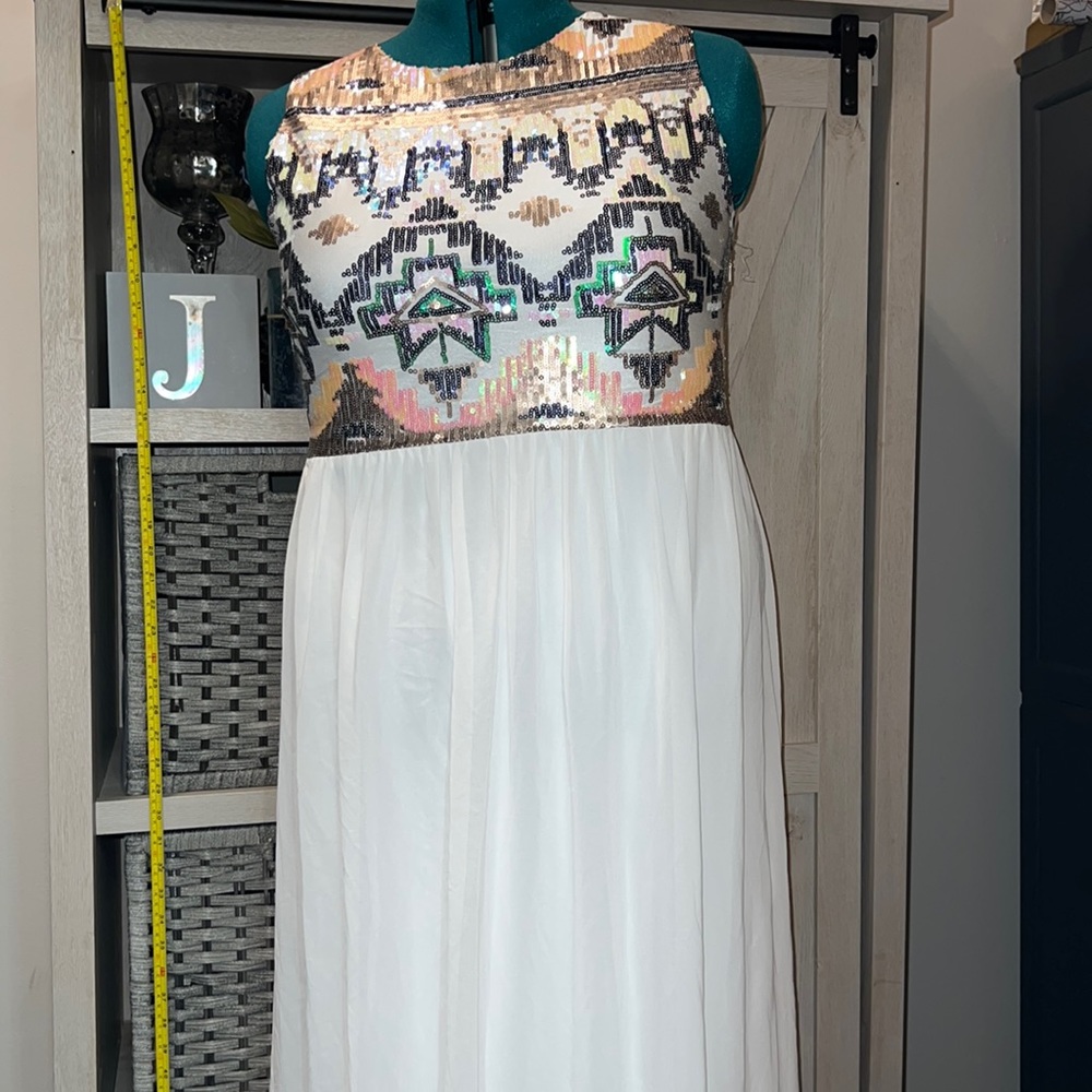 Sequined Print Chiffon Gown, Dress